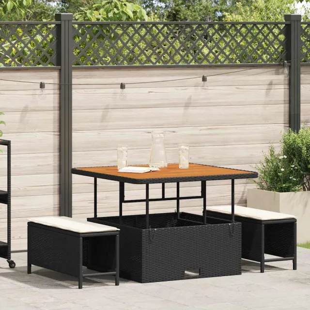 vidaXL Tuin eettafelset 3 st Zwart poly rattan, foto 2
