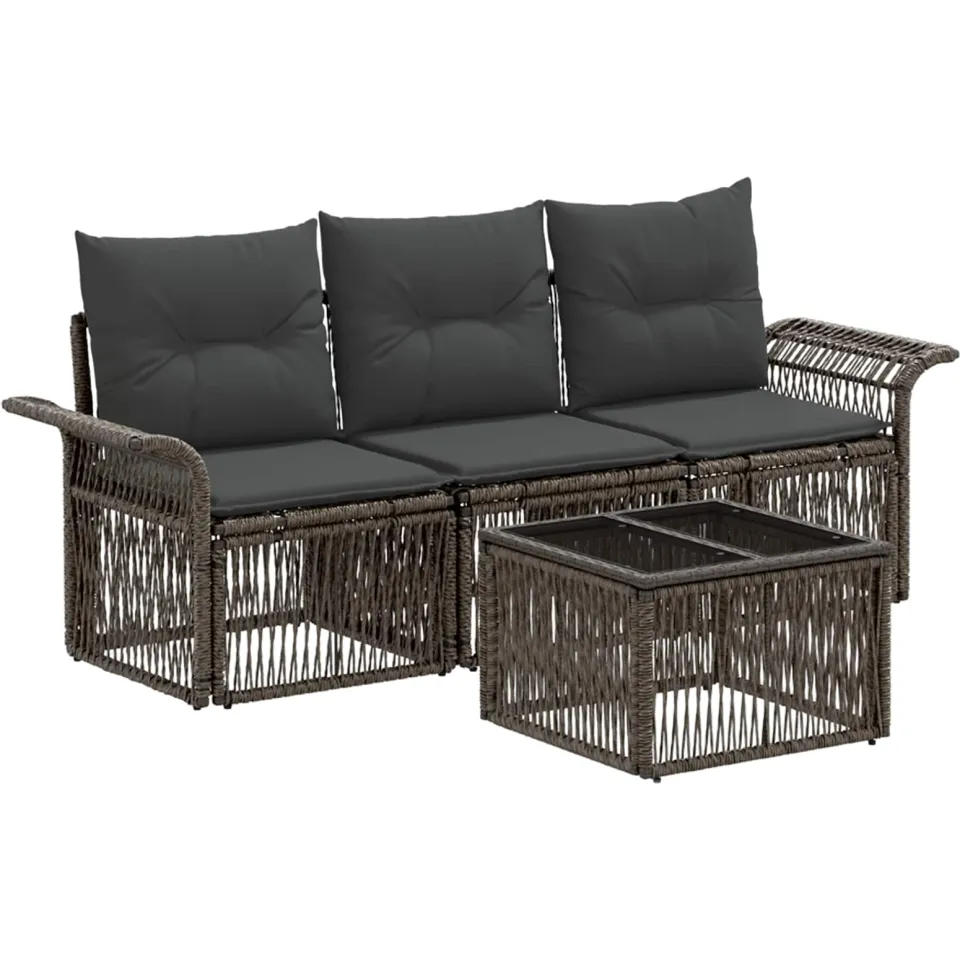 vidaXL Tuinbankenset 4 st Grijs poly rattan, foto 3