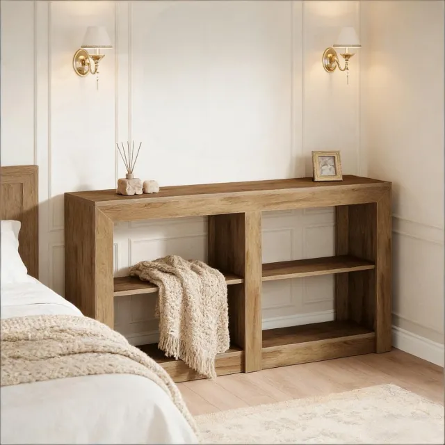 HAUSS SPOLE Consoletafel - Drie Open Opbergplanken Voor Hal En Woonkamer - MDF Houtlook - 150x35x85 Cm - Bruin