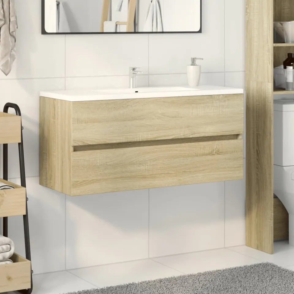 vidaXL Wastafelkast 100x38,5x45 cm bewerkt hout sonoma eikenkleurig, foto 2