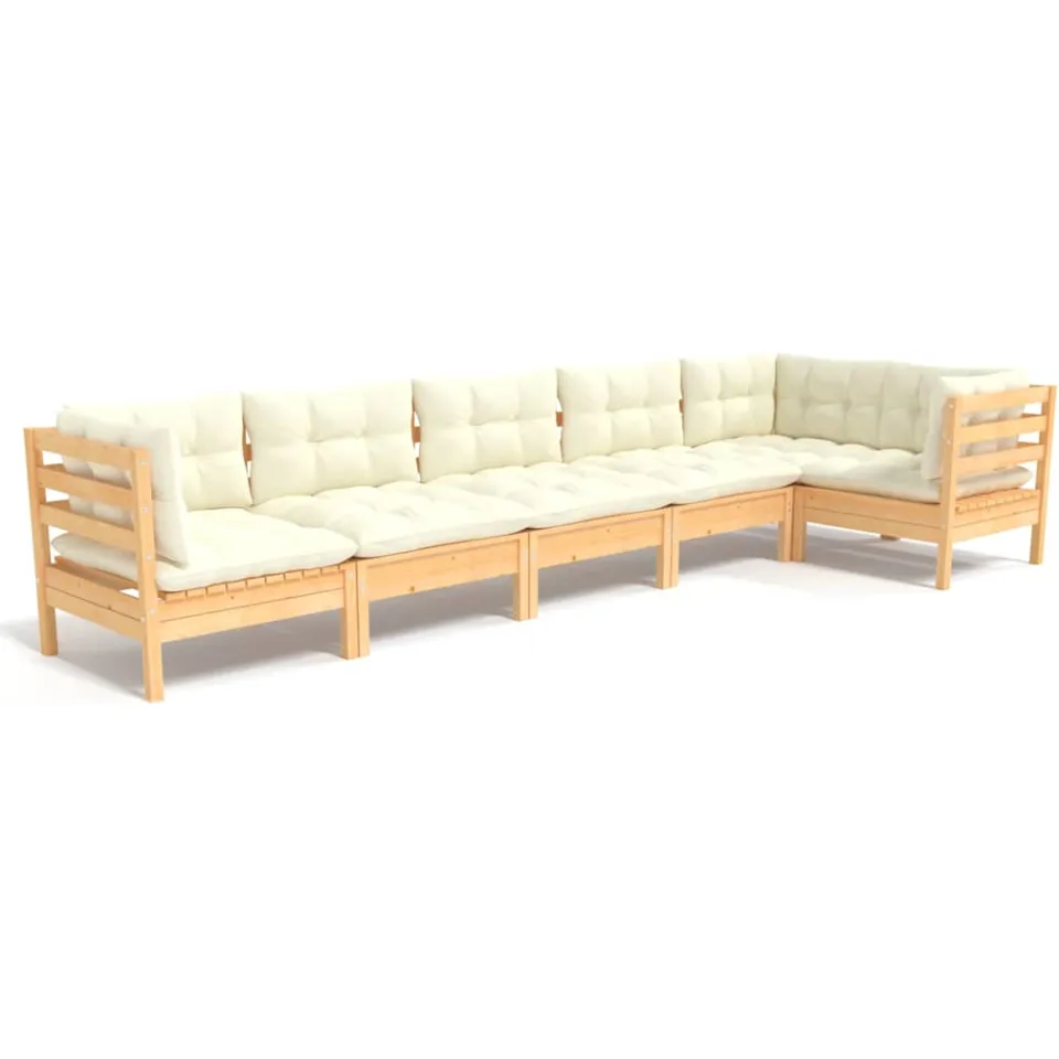 vidaXL 6-delige Loungeset met crèmekleurige kussens grenenhout, foto 3