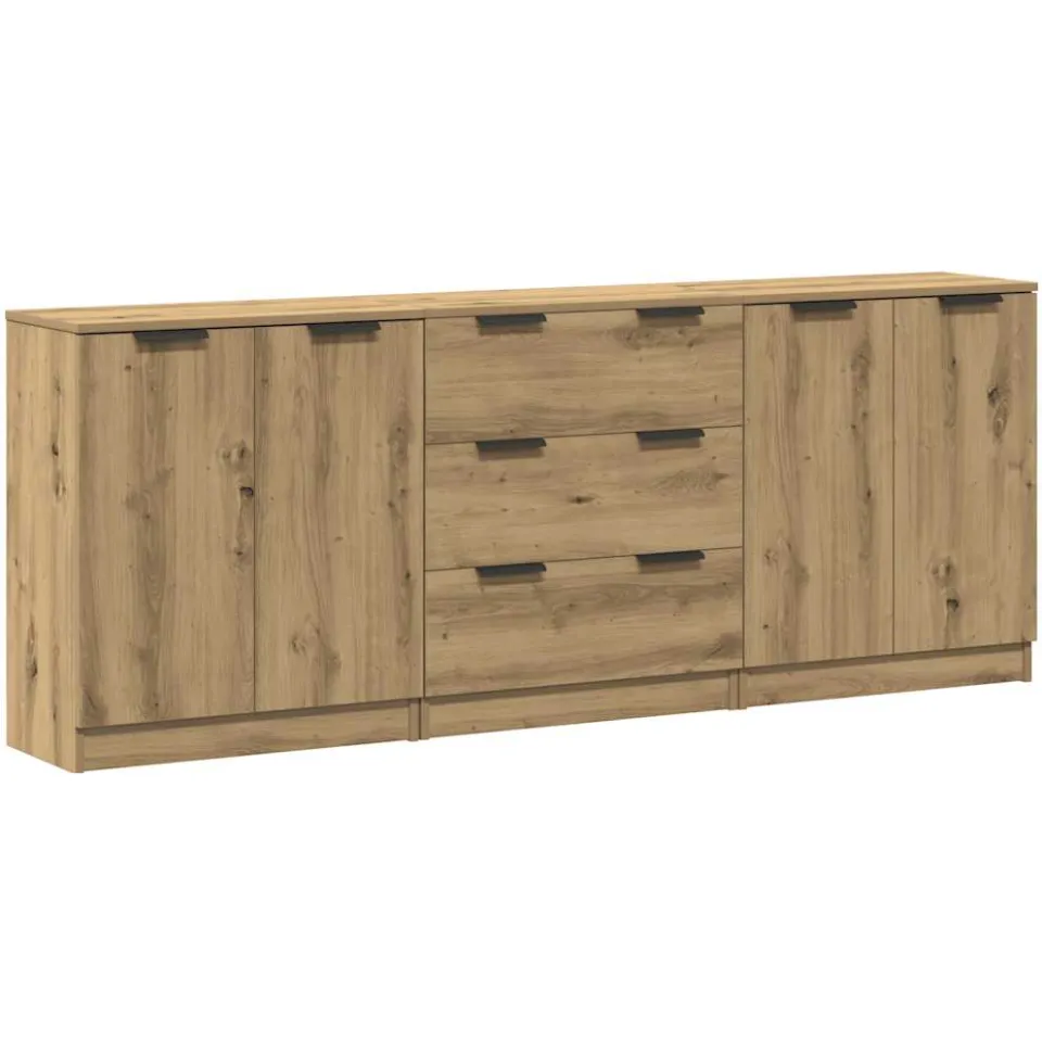 vidaXL Dressoirs 3 st 60x30x70 cm bewerkt hout artisanaal eikenkleurig, foto 3