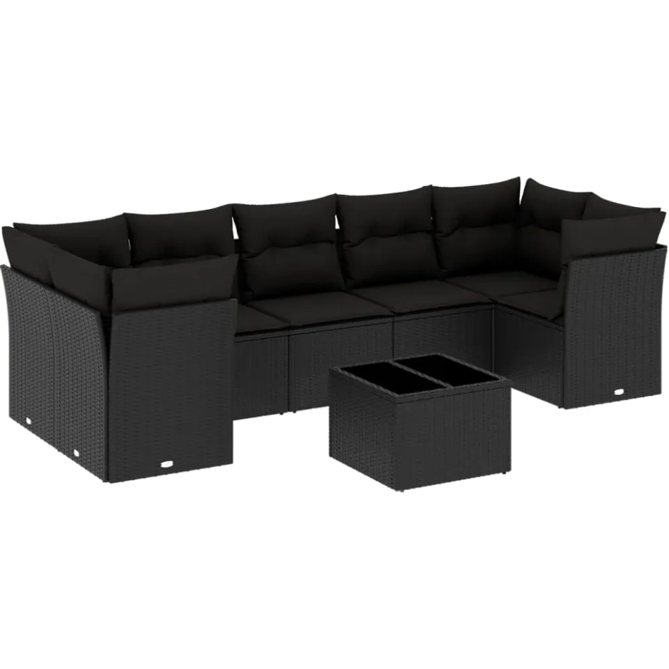 vidaXL 8-delige Loungeset met kussens poly rattan zwart