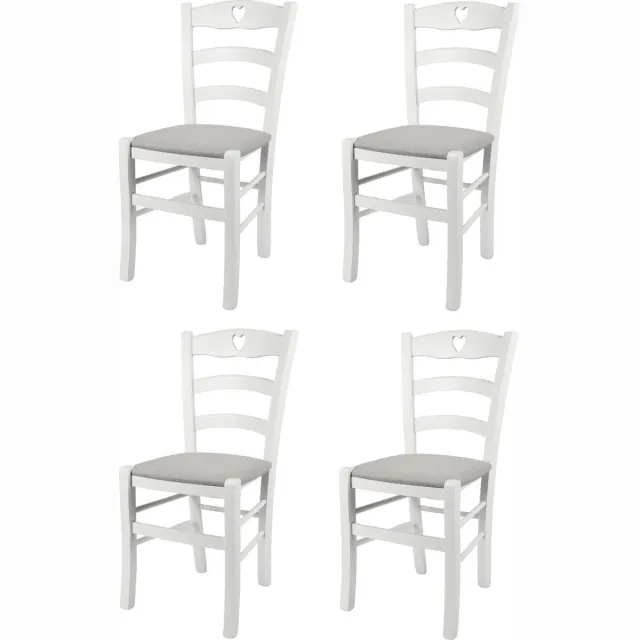 t m c s Tommychairs Cuore - Eetkamerstoelen - Set van 4 - Wit - Rotan & Hout