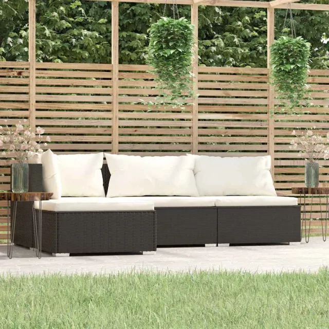 vidaXL 4-delige Loungeset met kussens poly rattan zwart, foto 2