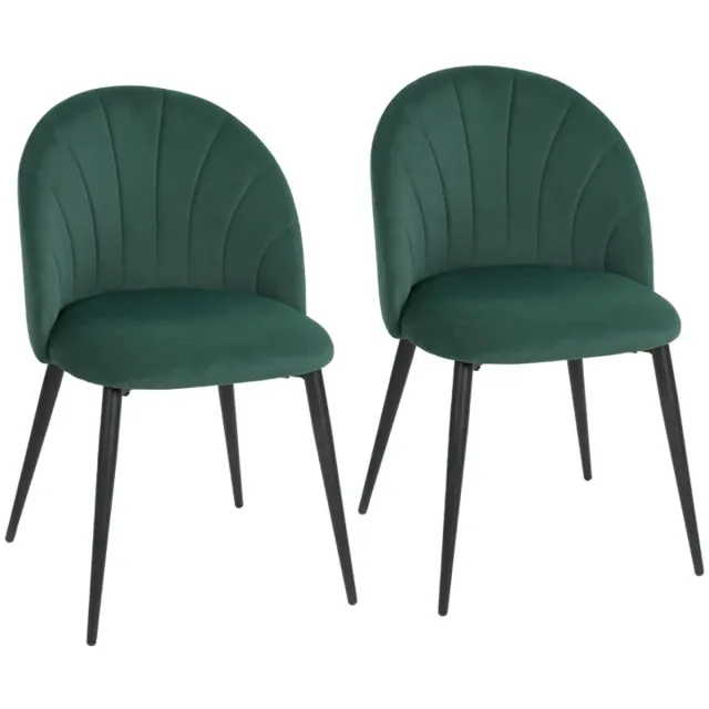ZYLARO Eetkamerstoel - Set Van 2 - Armloos - Gebogen Rugleuning - Fluwelen Accentstoelen - Voor Keuken En Woonkamer - Donkergroen donkergroen + zwart