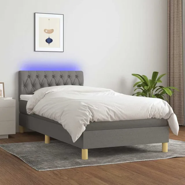 vidaXL Boxspring met matras en LED stof donkergrijs 100x200 cm grijs