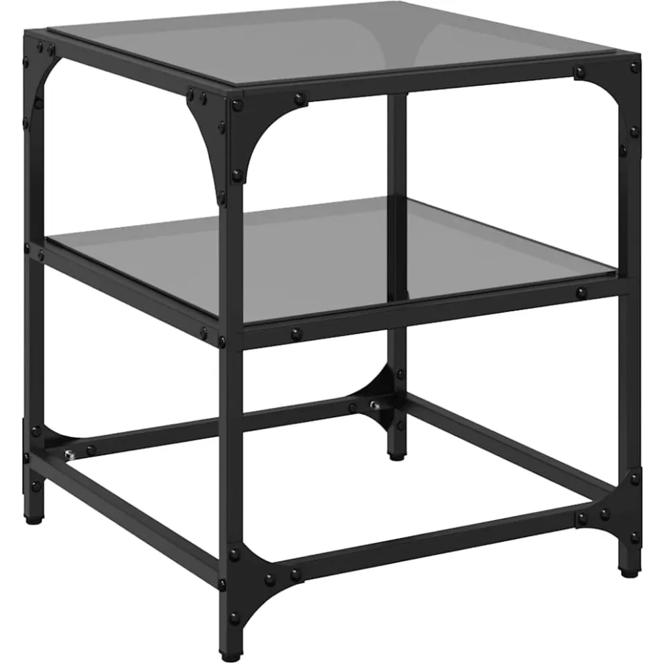 vidaXL Salontafels 2 st met zwart glazen blad 40x40x45 cm staal