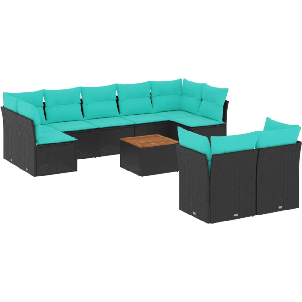 vidaXL 10-delige Loungeset met kussens poly rattan zwart, foto 3