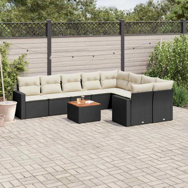 vidaXL 10-delige Loungeset met kussens poly rattan zwart, foto 2