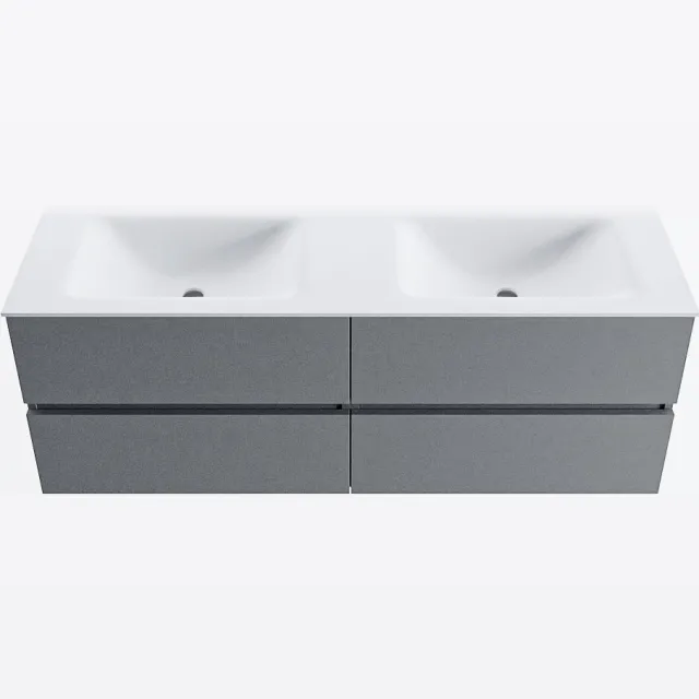 Mondiaz VICA 140cm badmeubel onderkast Plata 4 lades. Wastafel CLOUD dubbel 2 kraangaten, kleur Talc.