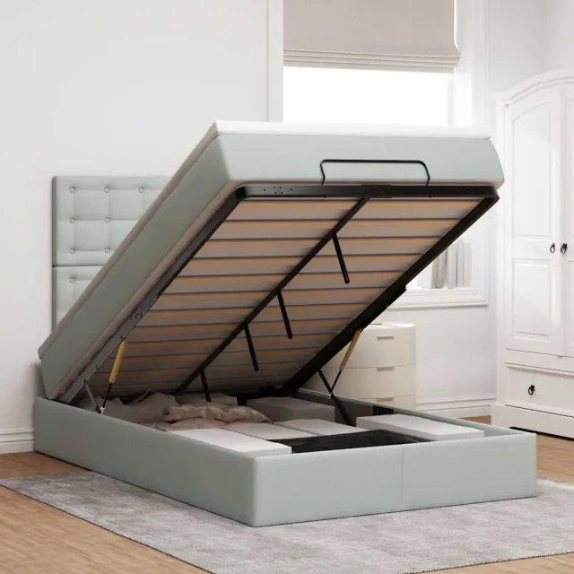 vidaXL Ottoman bed met matrassen en LED's 120x200cm fluweel lichtgrijs grijs