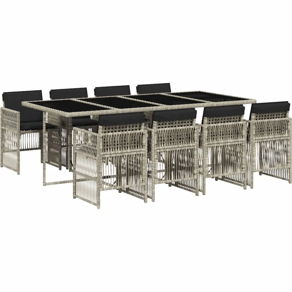 vidaXL 9-delige Tuinset met kussens poly rattan lichtgrijs