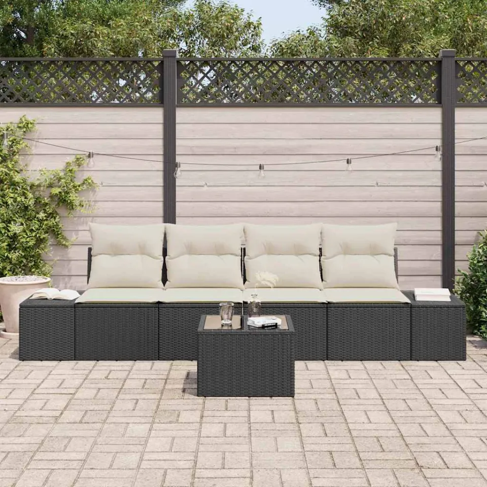 vidaXL Tuin Sofa Set 5 st Zwart en Crème poly rattan, foto 3