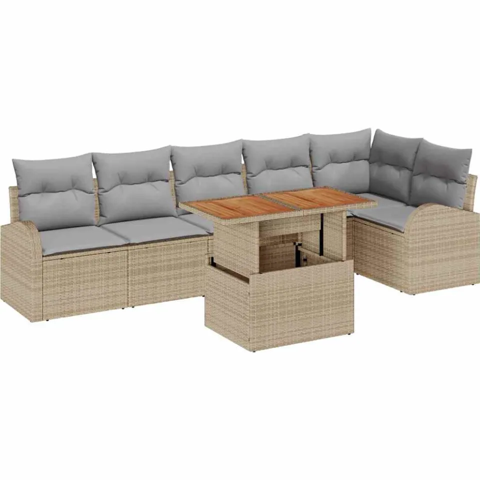 vidaXL Tuin Sofa Set 7 st Beige Poly riet