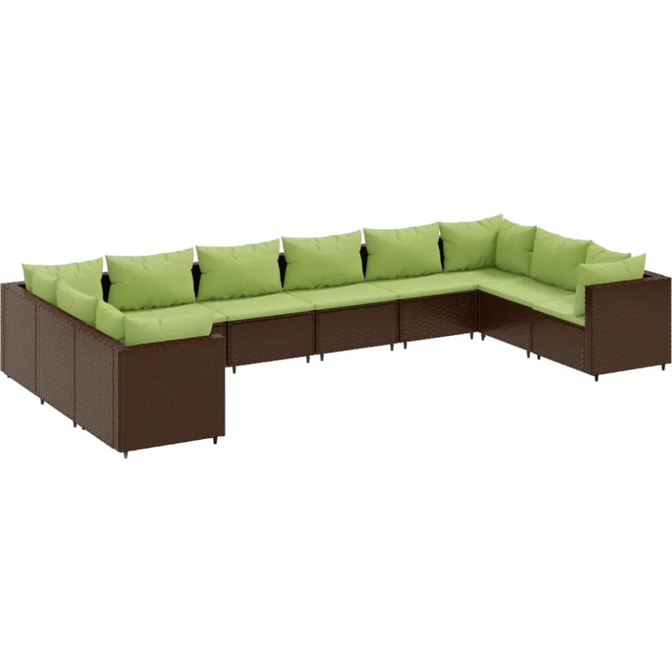 vidaXL 10-delige Loungeset met kussens poly rattan bruin, foto 4