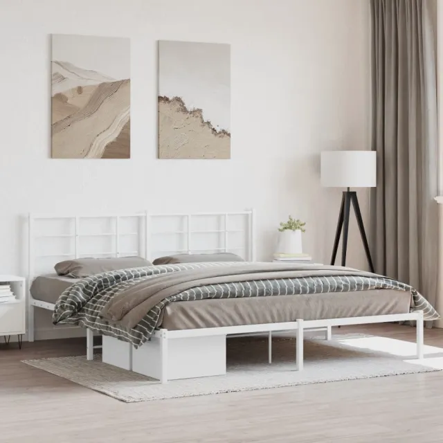 vidaXL Bedframe met hoofdbord metaal wit 180x200 cm