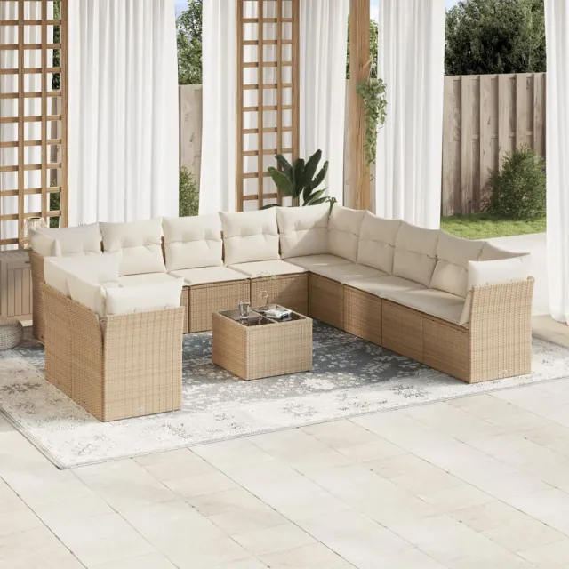 vidaXL 12-delige Loungeset met kussens poly rattan beige, foto 2
