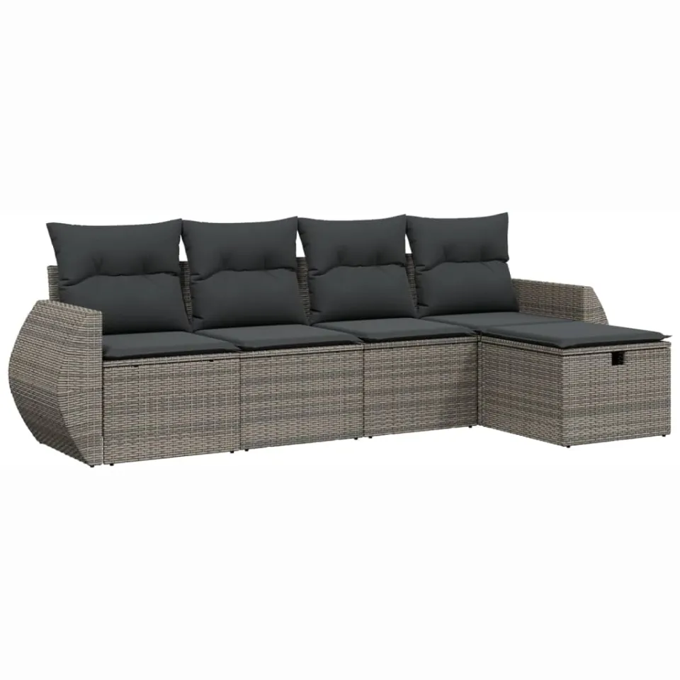 vidaXL 5-delige Loungeset met kussens poly rattan grijs, foto 3