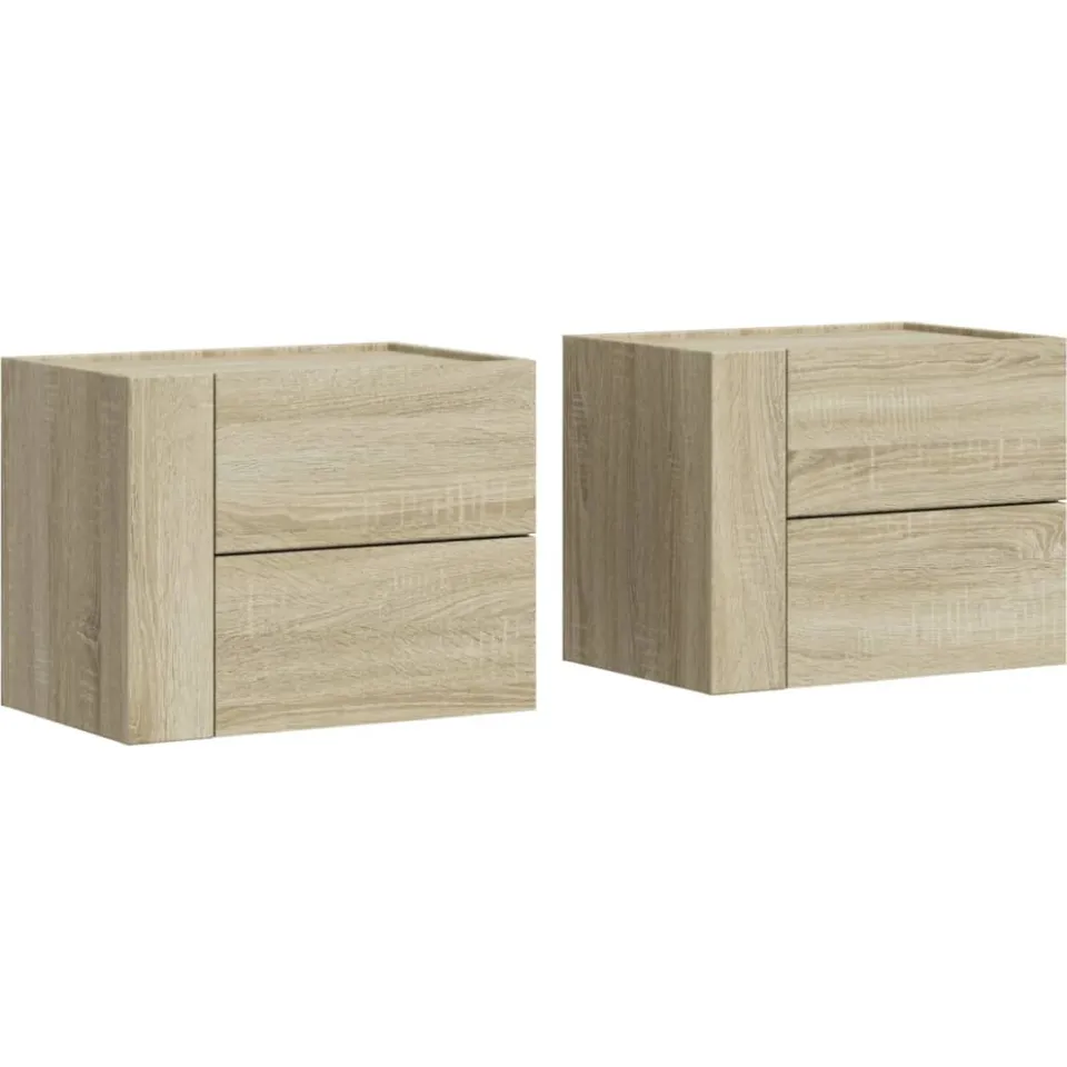 vidaXL Nachtkastjes 2 st wandgemonteerd 45x30x35 cm sonoma eikenkleur Bruin