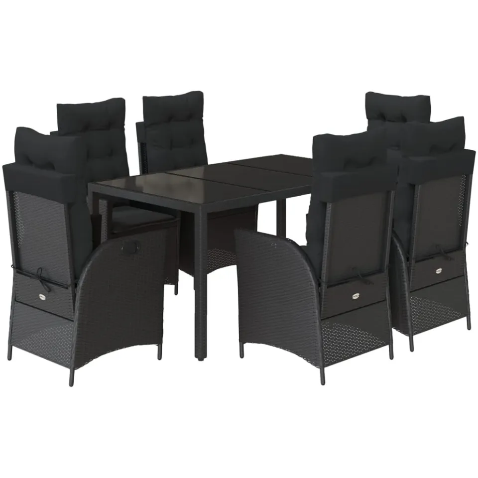 vidaXL 7-delige Tuinset met kussens poly rattan zwart, foto 3