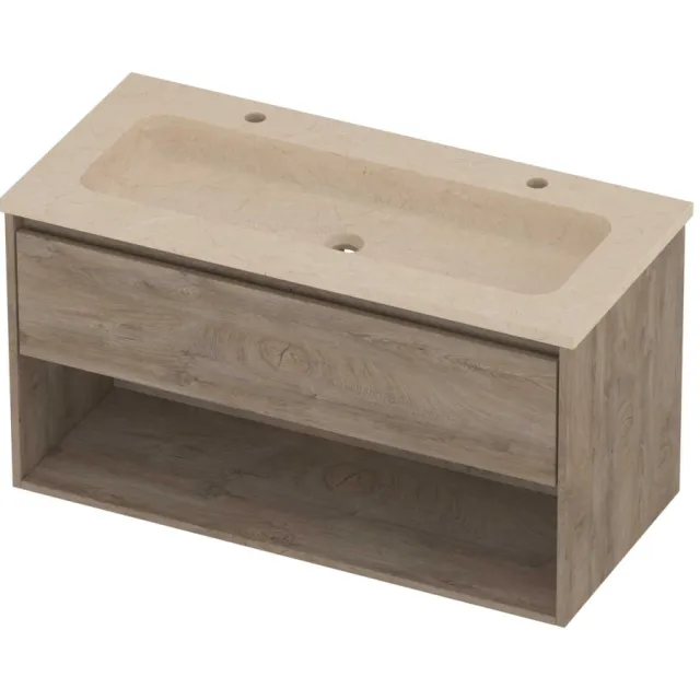 Proline Rollo Badmeubelset Hardsteen Elegant Schap 100x46x54 cm Sand Stone Raw Oak Eiken