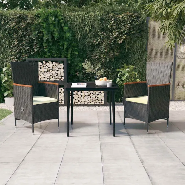 vidaXL 3-delige Tuinset met kussens zwart, foto 2