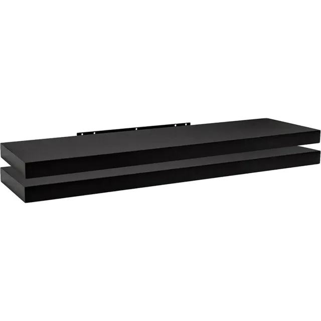 Happyment Zwarte Wandplank - 80cm - Zwevende wandplanken tegen muur - Wandrek - Fotoplank kinderkamer - Boekenplank - Hout MDF - Set van 2