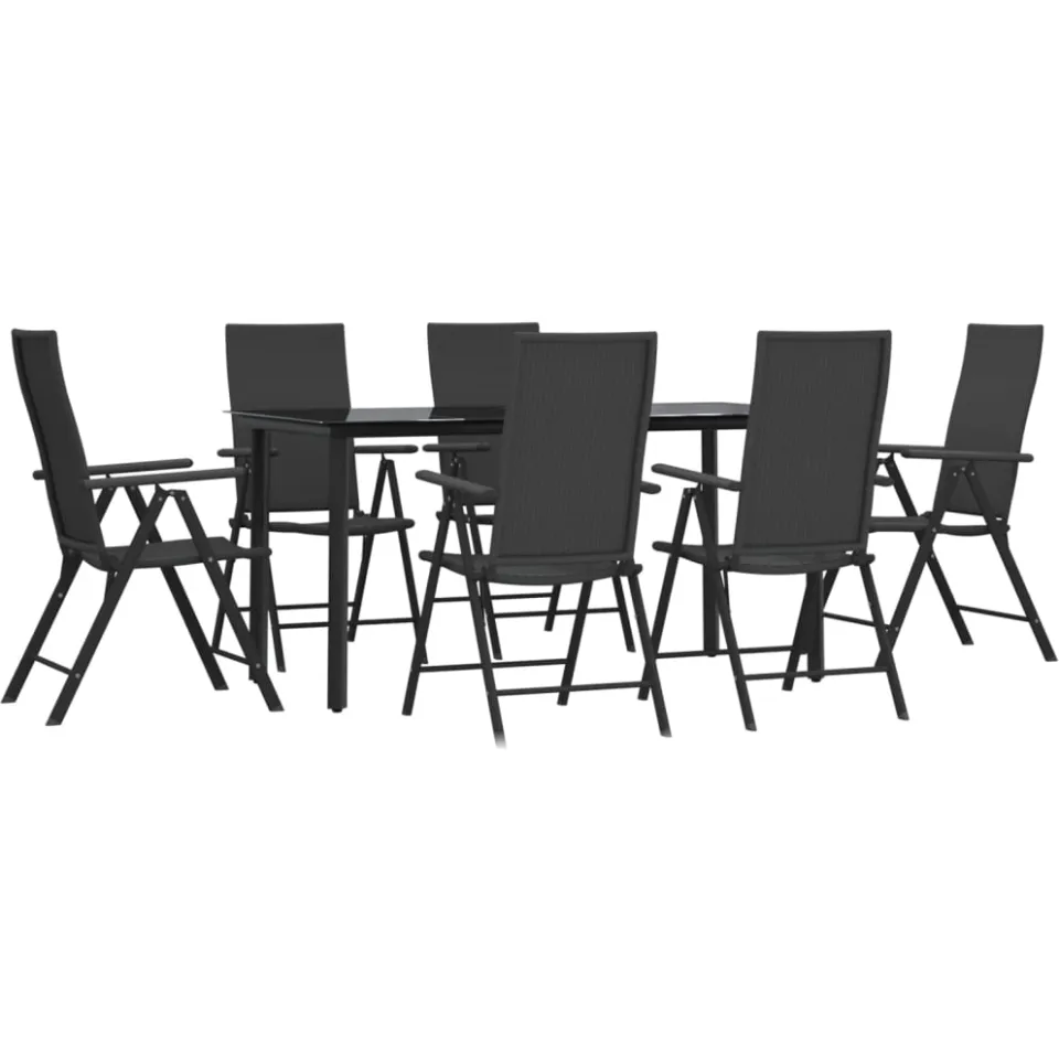 vidaXL 7-delige Tuinset poly rattan zwart