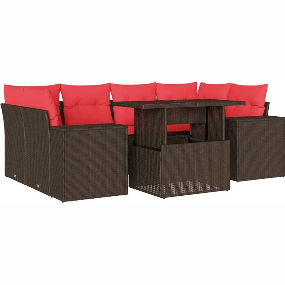 vidaXL 7-delige tuinbankset met kussens, bruin polyrotan, foto 3