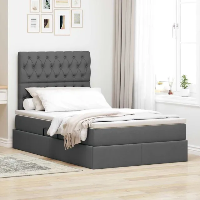 vidaXL Opslag bed met matras met opslag Donkergrijs 120 x 200 cm Stof