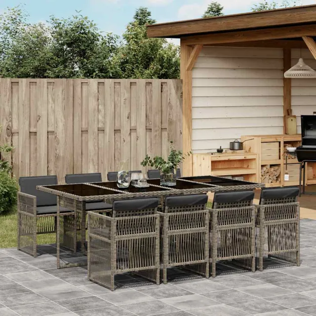 vidaXL 9-delige Tuinset met kussens poly rattan grijs, foto 2