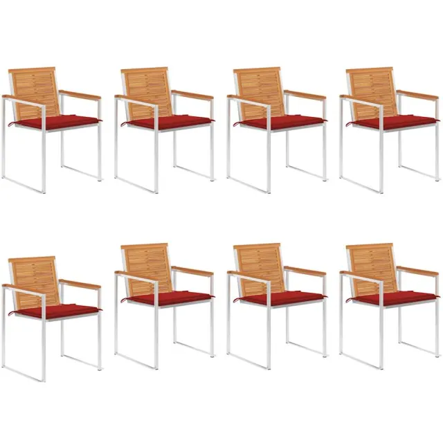 vidaXL Tuinstoelen 8 st met kussens massief acaciahout Rood
