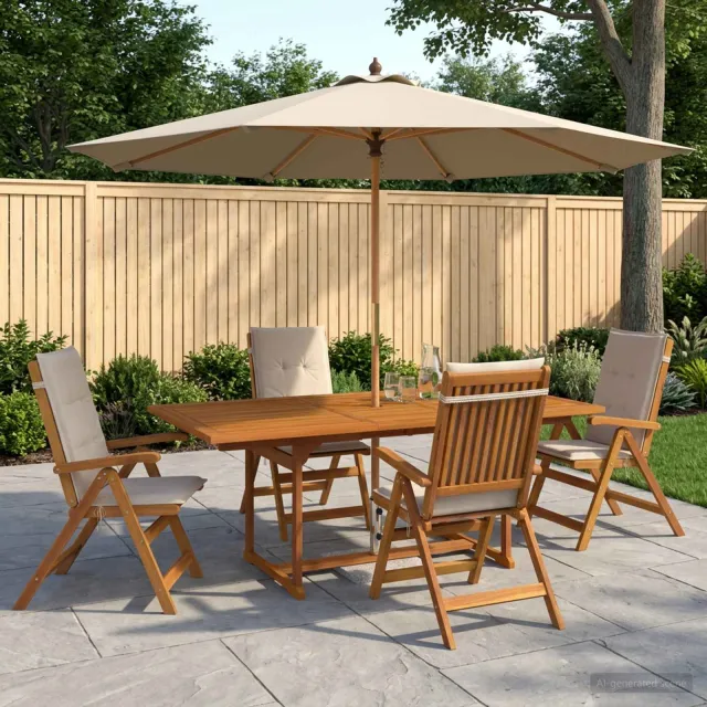 vidaXL Buiten Eetset met Parasol 6 st 4-zits Crèmewit, foto 2