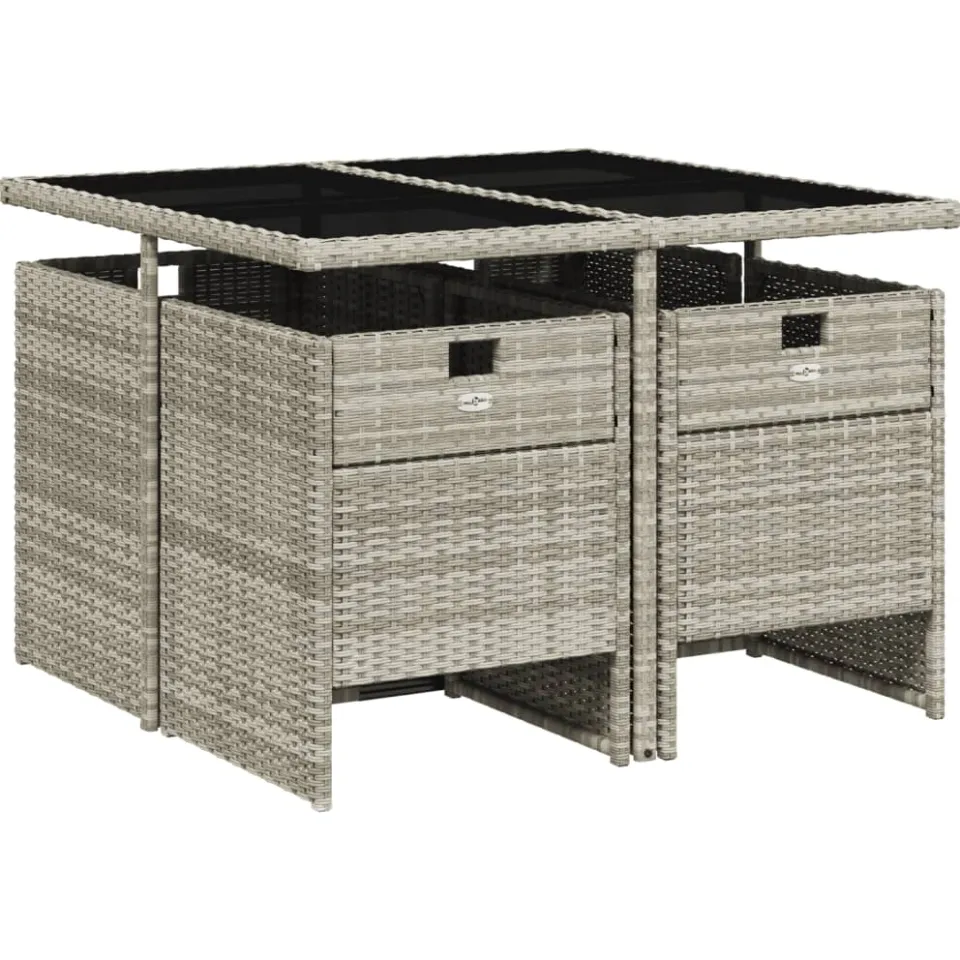 vidaXL 5-delige Tuinset met kussens poly rattan lichtgrijs