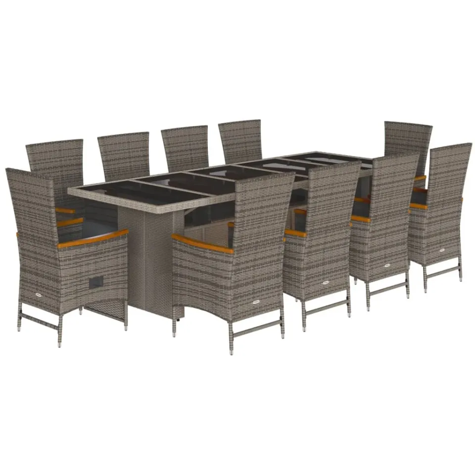 vidaXL 11-delige Tuinset met kussens poly rattan grijs, foto 3