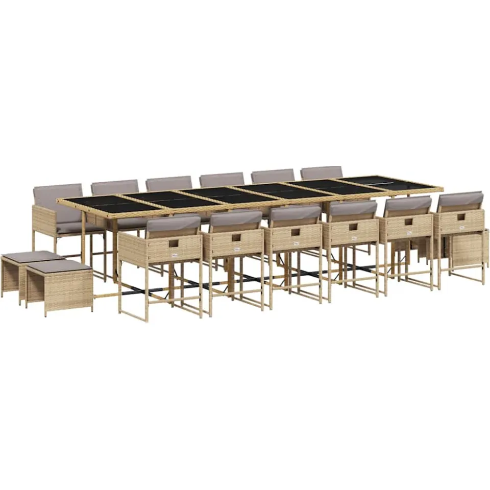 vidaXL 17-delige Tuinset met kussens poly rattan gemengd beige, foto 3