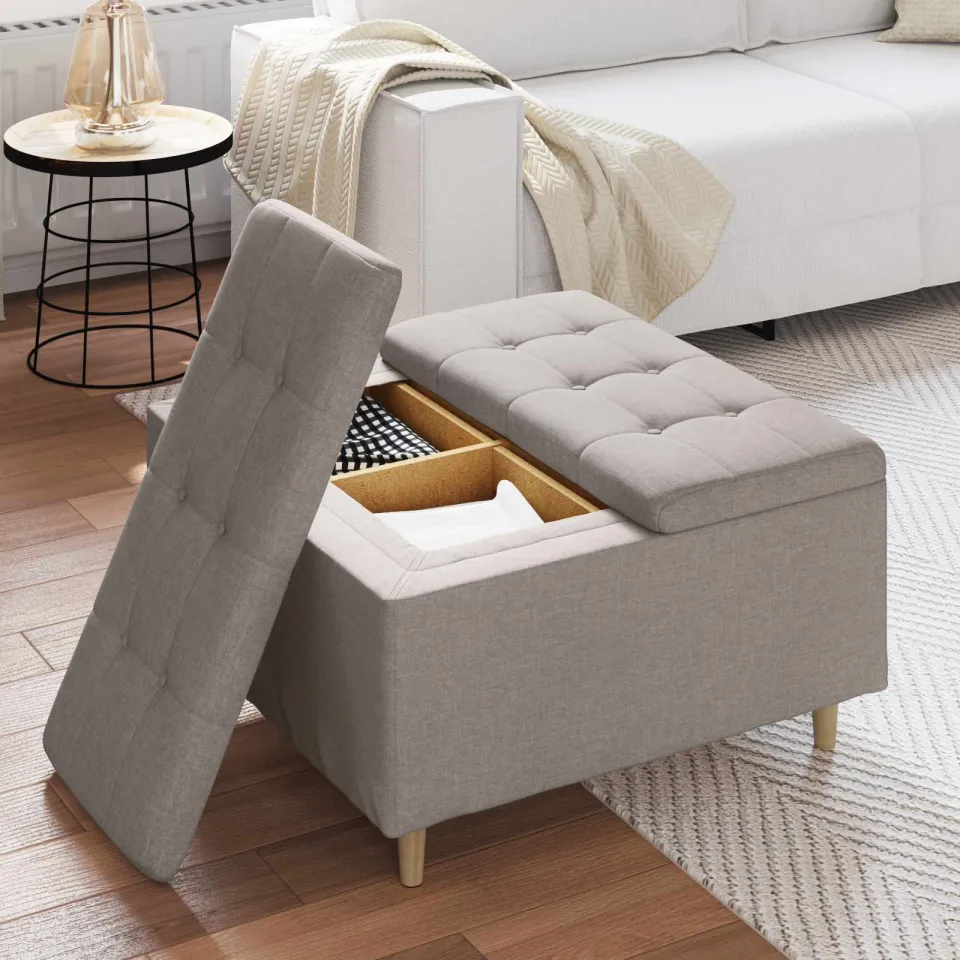 vidaXL Ottoman met Opbergruimte Taupe 80 x 80 x 45 cm Stof, foto 4