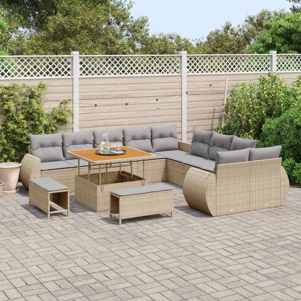 vidaXL Tuinbankenset 13 st Beige poly rattan, foto 3