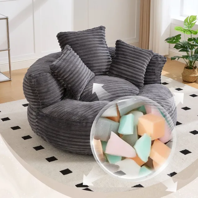 Zubaliya Corduroy zitzak met hoge rugleuning - voor woonkamer, slaapkamer en speelkamer - 1 persoon - donkergrijs - incl. 3 kussens - geen montage nodig donker Grijs