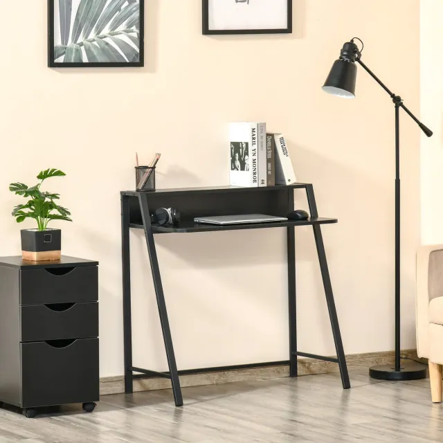 STILVORA Bureau - Modern Computertafel Met Opbergplank En Kabeldoorvoer - Voor Thuiswerk En Werkkamer - MDF - Zwart - 84x45x85 Cm
