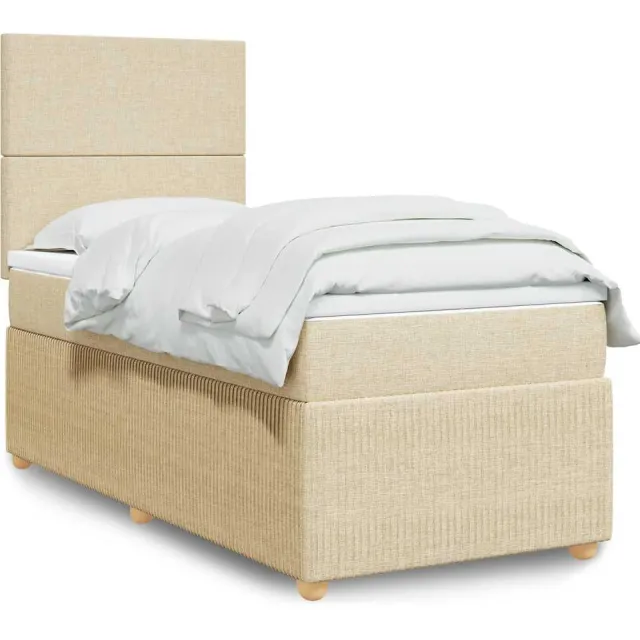 vidaXL Boxspring met matras stof crèmekleurig 90x190 cm