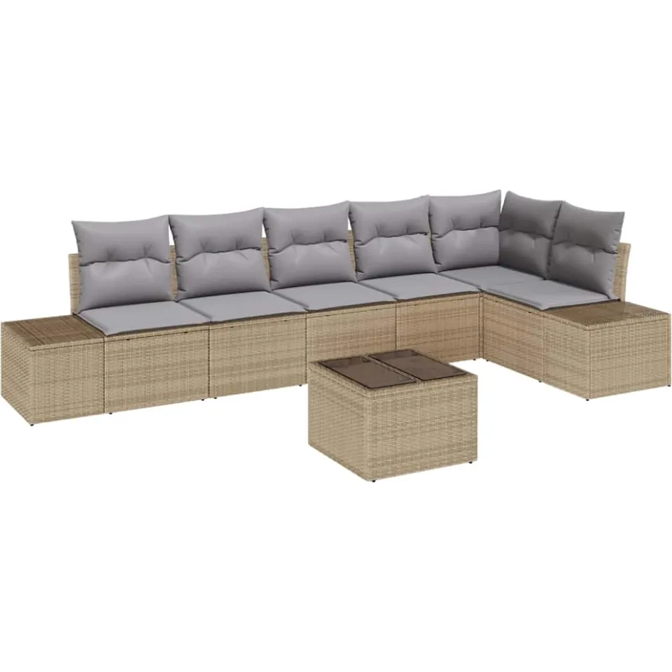 vidaXL Tuinbankenset met opslag Beige en Licht Grijs poly rattan