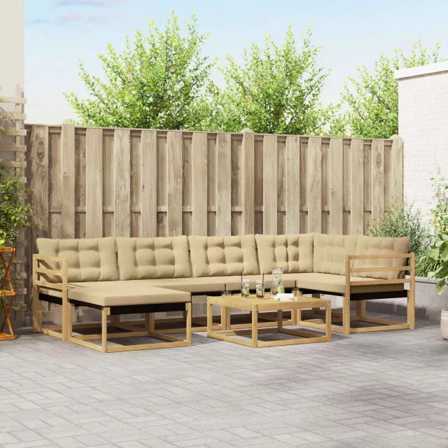 vidaXL Buiten bankenset 7 st Wit en Beige Massief Acaciahout