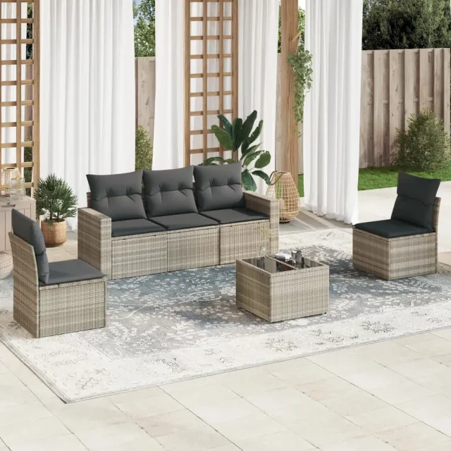 vidaXL 6-delige Loungeset met kussens poly rattan lichtgrijs grijs, foto 2
