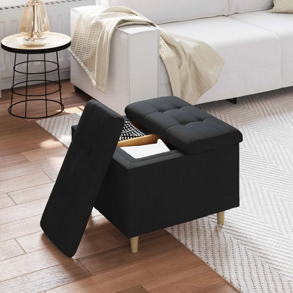 vidaXL Ottoman met Opbergruimte Zwart 60 x 60 x 45 cm Stof, foto 4