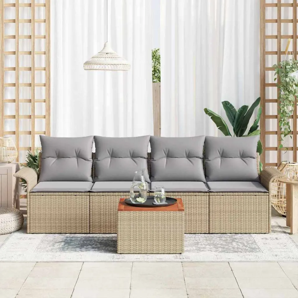 vidaXL Tuinbankenset 5 st Beige poly rattan