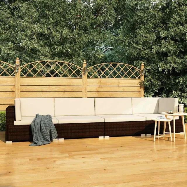 vidaXL 4-delige Loungeset met kussens poly rattan bruin, foto 2