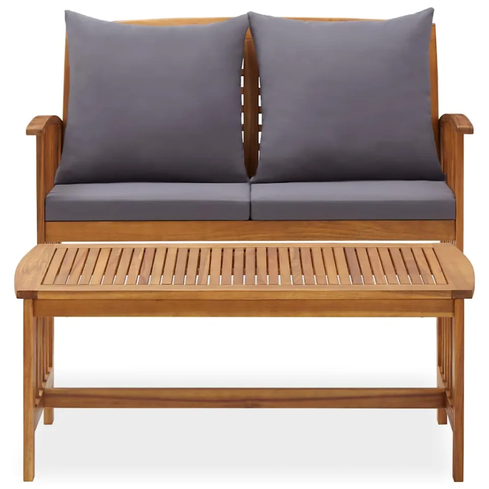 vidaXL 2-delige Loungeset met kussens massief acaciahout grijs, foto 2
