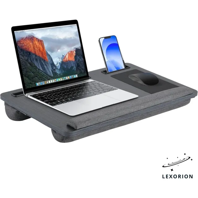 Lexorion Elite Laptoptafel – Bedtafel – Ergonomische Schoottafel met Muismat & Polssteun – Draagbare Lapdesk voor Bed & Bank – 55,5x34x6,5cm – Laptoptafel Bijzettafel – Zwart